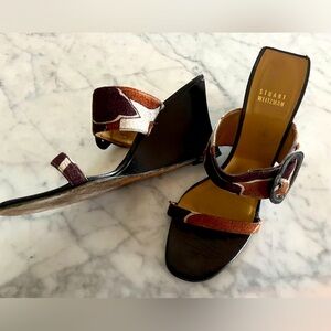 Stuart Weitzman Black and Brown Women's Wedge Sandals